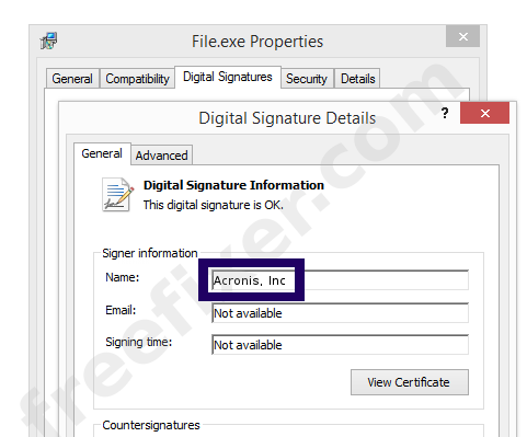 Screenshot of the Acronis, Inc certificate